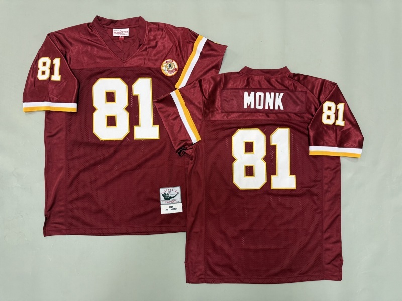 Men 2025 Washington Redskins 81 Monk red Throwback Limited NFL Jersey style 001